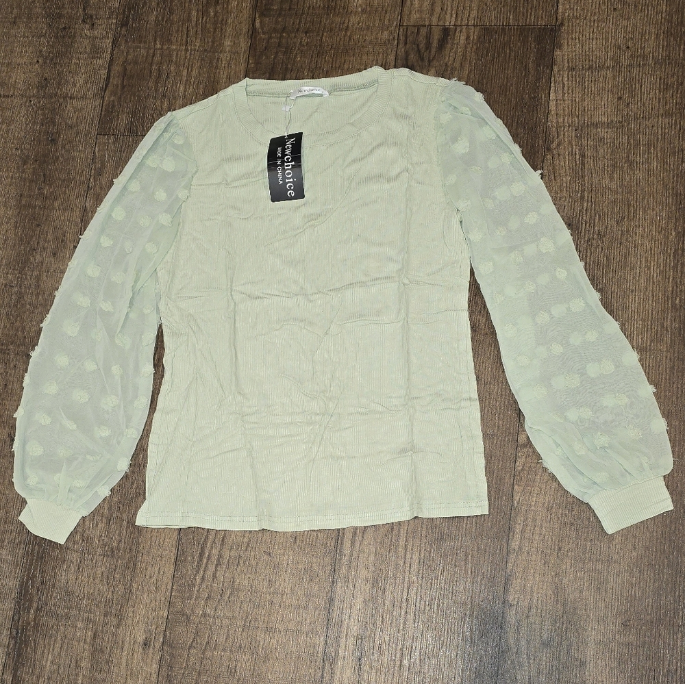 Women's Business Casual, Dressy, Round Neck, Puffy, Sheer Long Sleeve Top